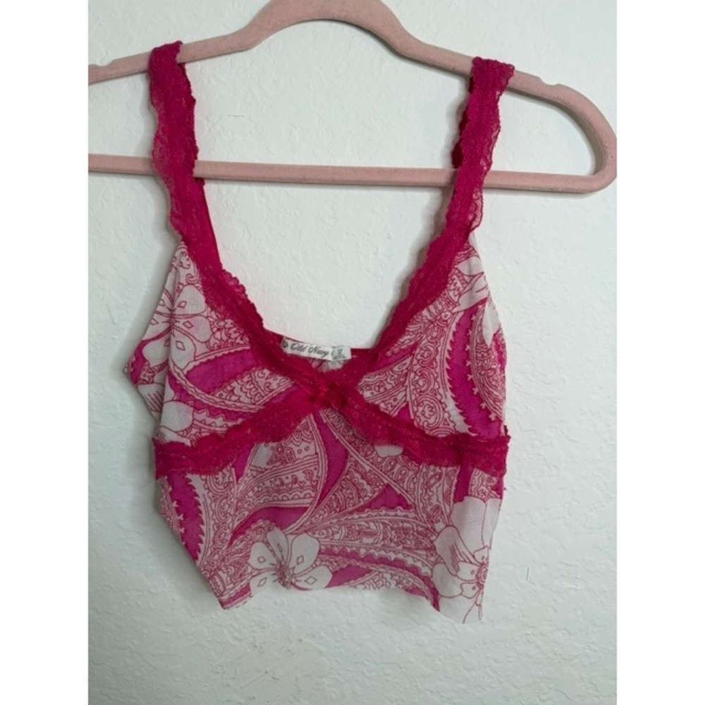 Old Navy Pink Paisley Lace Trim Crop Cami Top Y2K Floral L
